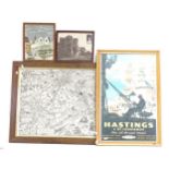 Various Sussex pictures and prints, including map, street photographs, posters etc (7)