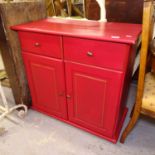 A painted pine 2-drawer cabinet, with cupboard doors under, W83cm, H78cm, D42cm