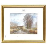 John Hughes, pastel landscape, farmyard scene, signed, 16cm x 20cm, framed