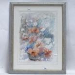 Watercolour, still life vase of flowers, signed, 34cm x 47cm