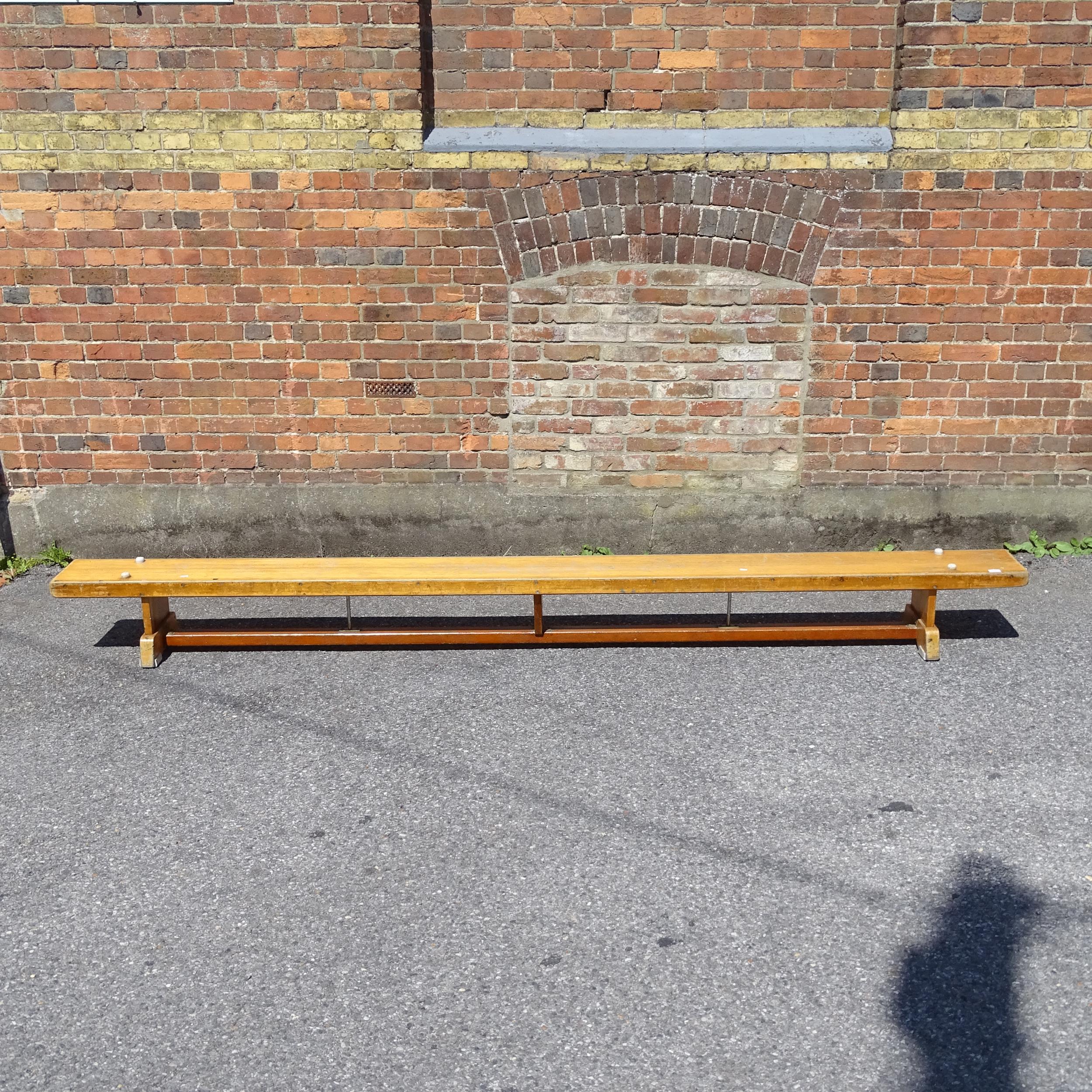 A Vintage school gymnasium bench, L340cm