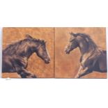 A pair of modern canvas prints, horse studies, 76cm x 76cm