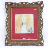 Print, portrait study of a young girl, in a pierced gilt-gesso frame, 30cm x 30cm