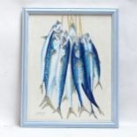 Clive Fredriksson, oil on canvas, mackerel, signed and dated 2021, 70cm x 55cm, framed