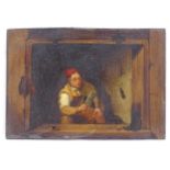 19th century oil on wood panel, the cobbler, unsigned, 23cm x 32cm, unframed