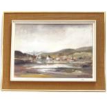 Ira Englefield, oil on canvas, lakeside village, signed and dated 1976, 35cm x 50cm, framed