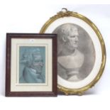 An Antique oval engraving, study of Dimitian, and pastel portrait study of a gentleman (2)