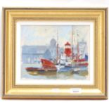 Charles Smith, oil on board, boats in harbour, signed and dated '99, 20cm x 24cm, framed