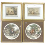 A set of 6 coloured prints, after Shayer, hunting scenes, framed, and a pair of 19th century