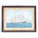 Pelham Jones, watercolour, study of a 4-masted clipper ship, "Loch Torridon", signed and dated 1938,