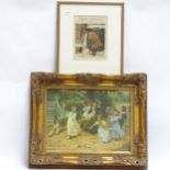 D H McKewan, watercolour, landscape view with figures, and 2 other prints