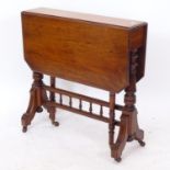 A Victorian mahogany Sutherland table, with spindle turned stretcher and ring turned legs, W68cm,