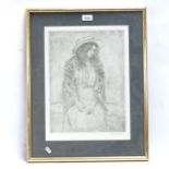 Michael Blaker, etching, seated lady wearing a hat, pencil signed, 38cm x 28cm, framed