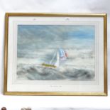 A large watercolour, sailing seascape, Javelot, signed with monogram, 54cm x 75cm, framed, and