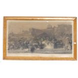 After W P Frith, large engraving, life at the seaside Ramsgate 1854, 54cm x 107cm, framed