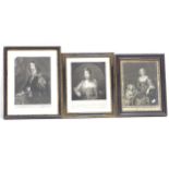 5 18th century monochrome engravings, portrait studies, framed