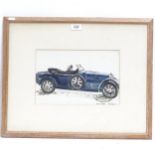 Alan Crisp, ink and watercolour study, Type 42 Bugatti, signed and dated '61, 20cm x 30cm, framed