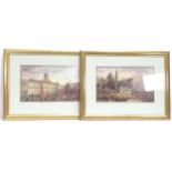 A set of 4 coloured prints, studies of 18th century river and town scenes, 52cm x 32cm, gilt-framed