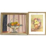 E J Greaves, mid-20th century oil on board, still life fruit, 39cm x 49cm, framed, and an unsigned