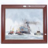 John Chapman, oil on board, "shipping off Queenborough", signed and dated June '95, framed, 54cm x