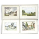 Clifford Nickson, 8 original watercolours, landscape and countryside views, framed