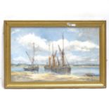 Dorothy Lightfoot, oil on board, barges on the Orwell, signed, 30cm x 50cm, framed