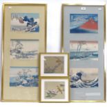 Various Japanese pictures and watercolours, including bird studies and Katsushika Hokusai (8)