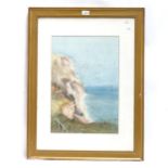 E H Marten, watercolour, coastal cliff face, signed, 52cm x 36cm, framed