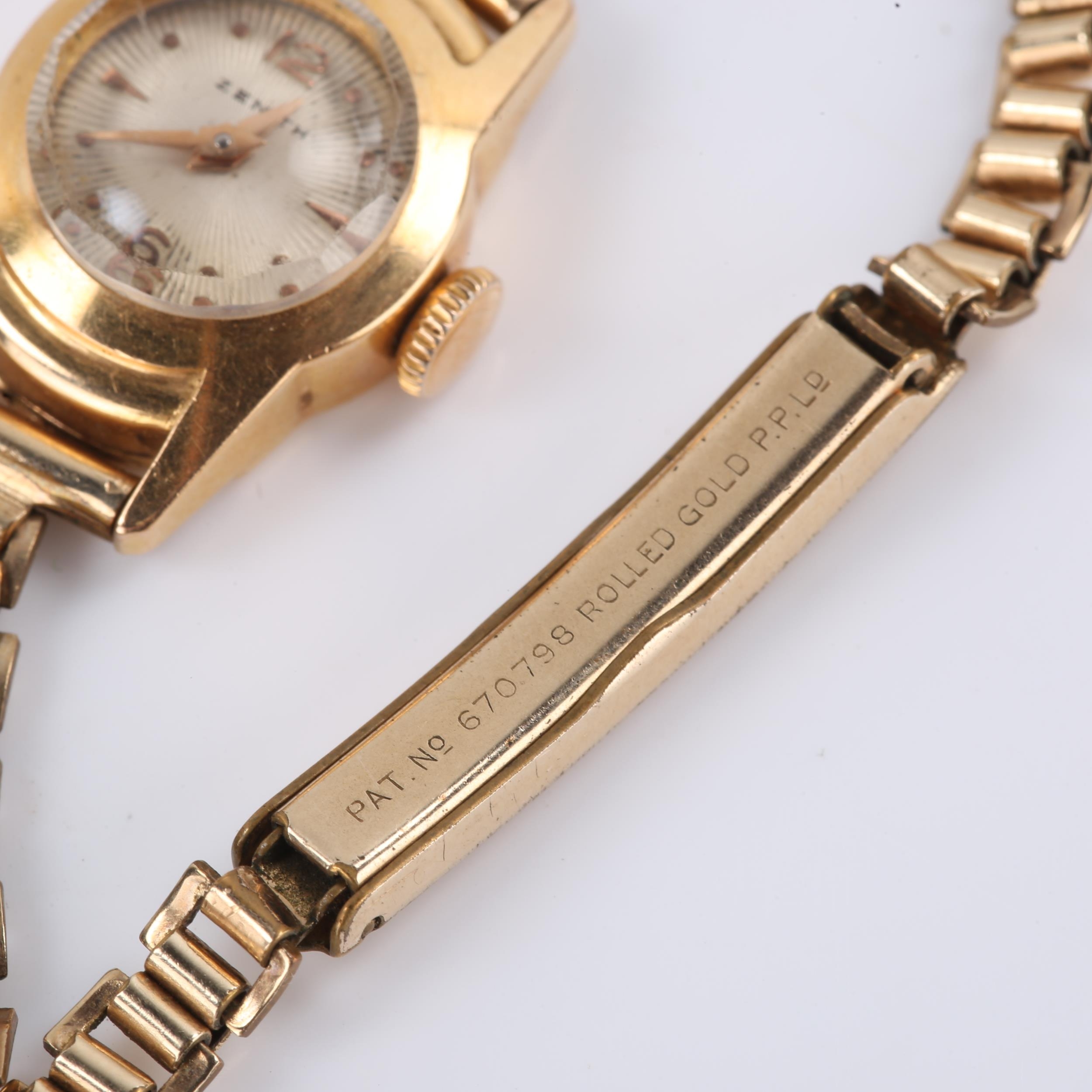 ZENTIH - a lady's Vintage French gold mechanical bracelet watch, engine turned sunburst dial with - Image 3 of 5