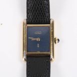 MUST DE CARTIER - a lady's vermeil sterling silver Tank mechanical wristwatch, blue lapis lazuli