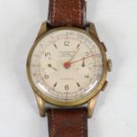CHRONOGRAPHE SUISSE - a Vintage gold plated stainless steel mechanical chronograph wristwatch,