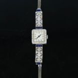A lady's Art Deco sapphire and diamond cocktail wristwatch, set with calibre cut sapphires and old