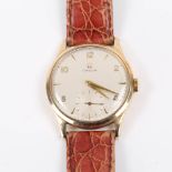 OMEGA - a Vintage 9ct gold mechanical wristwatch, ref. 13322, circa 1950s, silvered dial with gilt