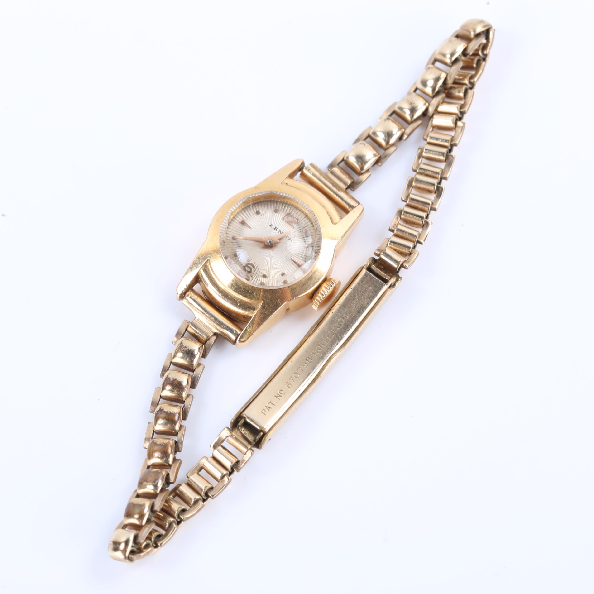 ZENTIH - a lady's Vintage French gold mechanical bracelet watch, engine turned sunburst dial with - Image 2 of 5