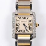 CARTIER - a mid-size bi-metal Tank Francaise quartz bracelet watch, ref. 2465, silvered dial with