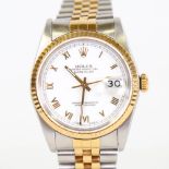 ROLEX - a bi-metal Oyster Perpetual Datejust automatic bracelet watch, ref. 16233, circa 1987, white