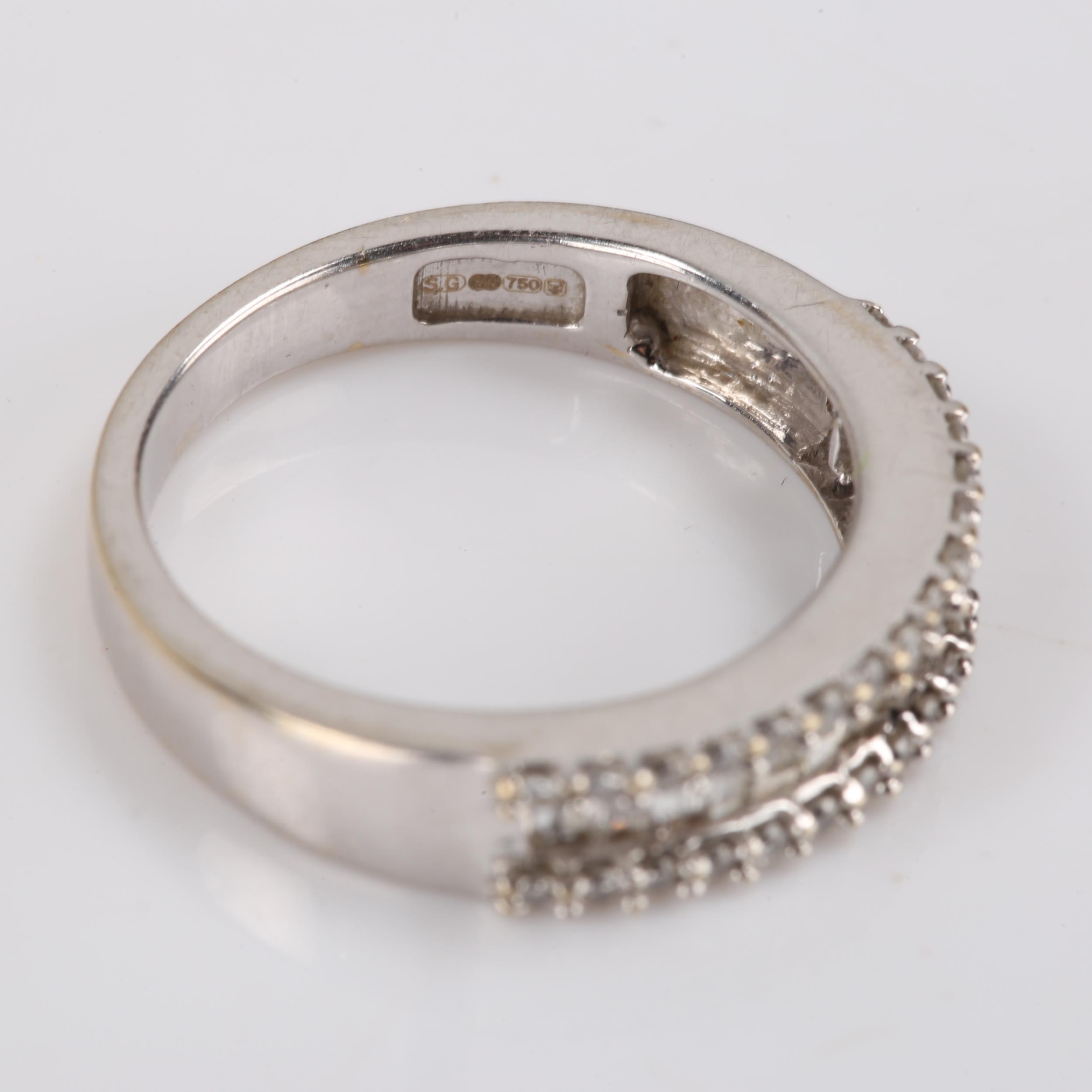 A modern 18ct white gold diamond cluster half hoop band ring, set with baguette and round - Image 4 of 5