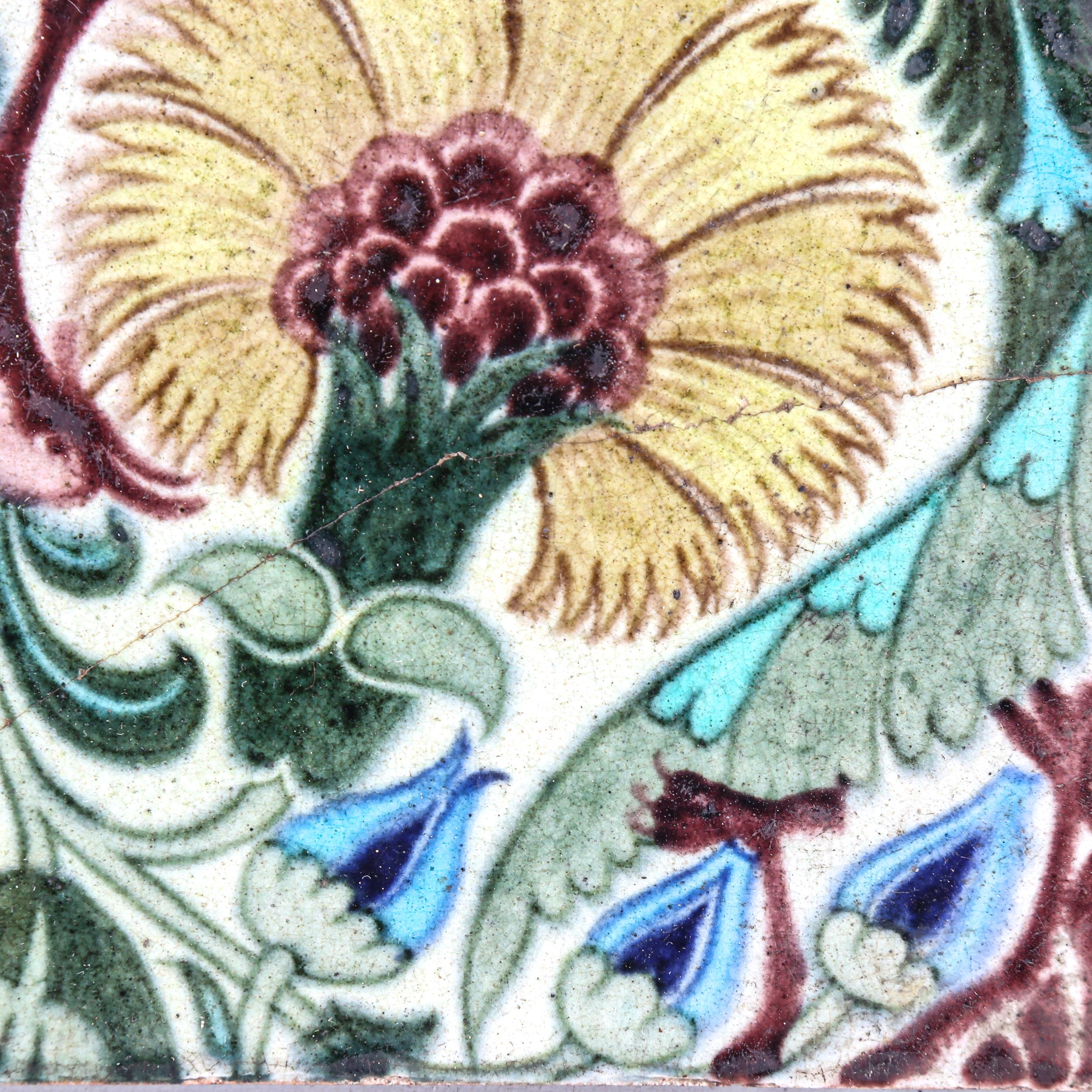 WILLIAM DE MORGAN for SANDS END POTTERY - tile with painted decoration, impressed marks, 15cm x 15cm - Image 2 of 3