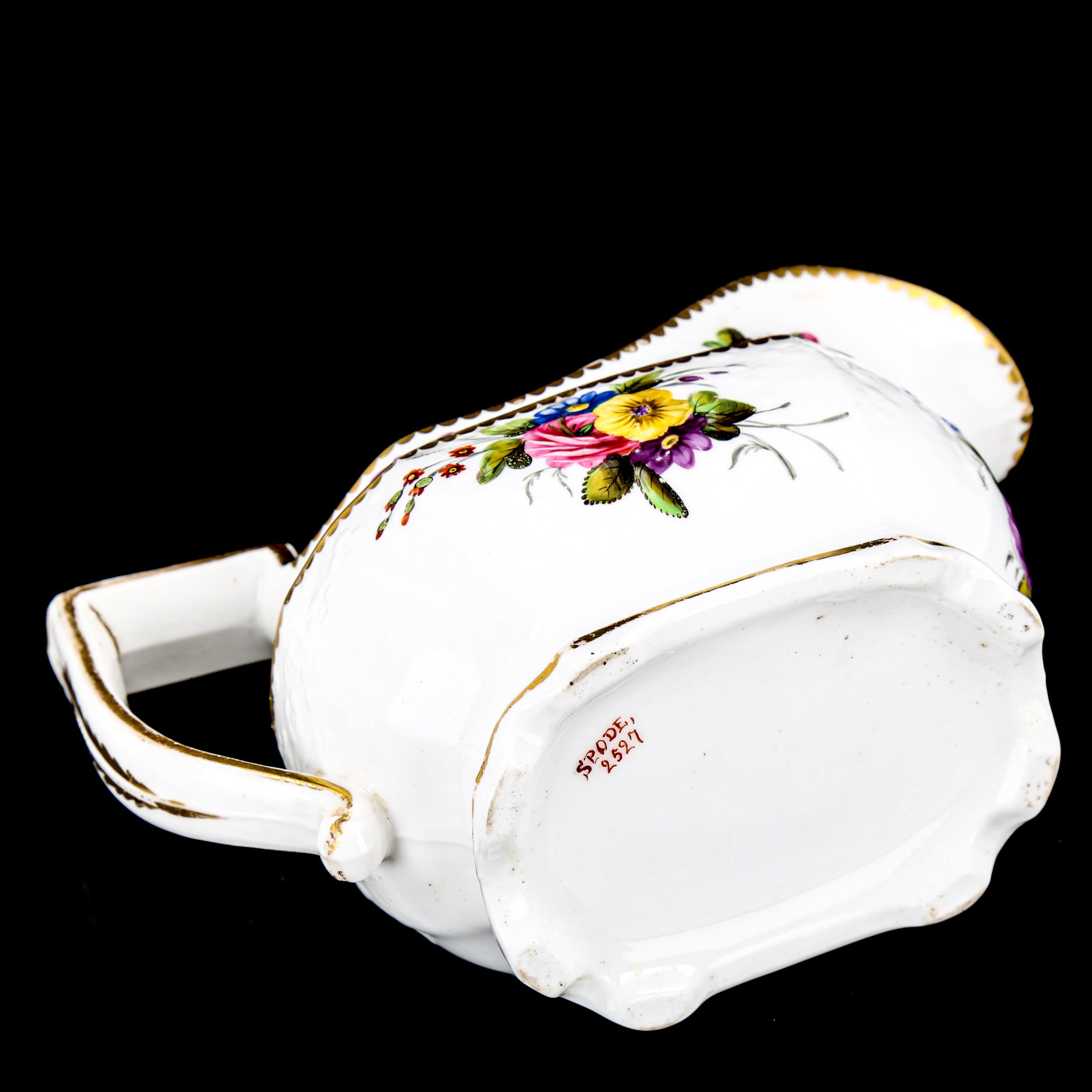 A Victorian Spode cream jug, with painted floral decoration, and 2 early English coffee cans (3) - Image 3 of 3