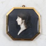 Charles Guillaume Bourgeois (1759-1832), miniature watercolour on ivory, male portrait, titled Rue