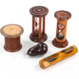 A group of treen items, including two hourglasses (5)