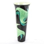 Jane Cox, Studio pottery vase of tapered form, green stylised decoration, signed under base,