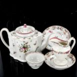Newhall China teapot, hand painted floral decoration, and a group of other Newhall China,