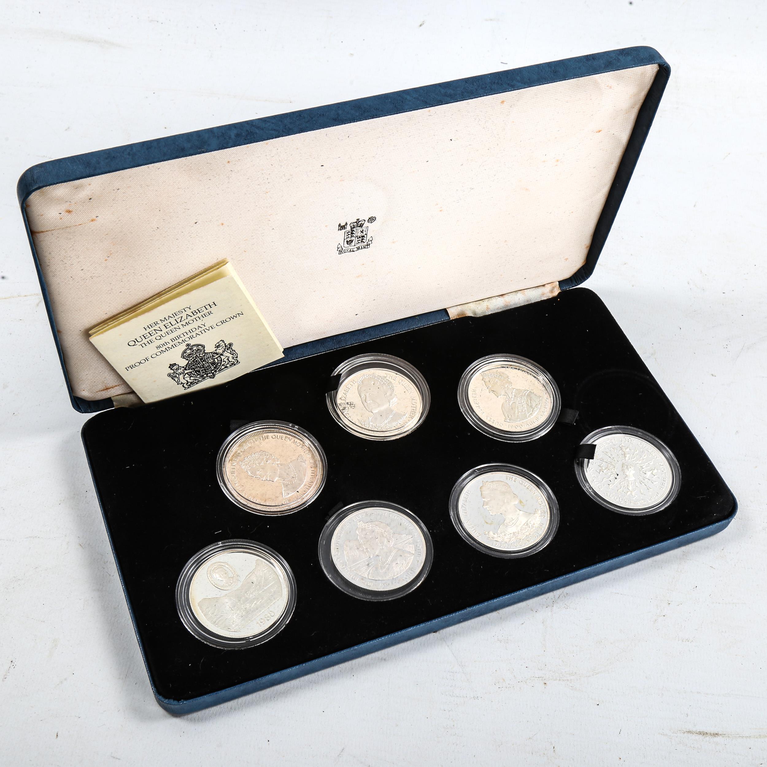 A set of 7 Queen Elizabeth The Queen Mother 80th Birthday proof commemorative crown coin set, by The - Image 2 of 3