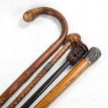 4 various walking sticks, including 1 with Indian silver mount (4)