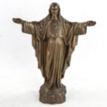 A bronze patinated spelter figure of Christ, early 20th century, height 38cm