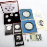 Various coins, including 2 x Republic of Panama 1974 20 Balboas silver proof coins, 3 x Franklin