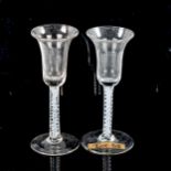 2 similar 18th century cordial glasses, with milk twist stems, height 16.5cm