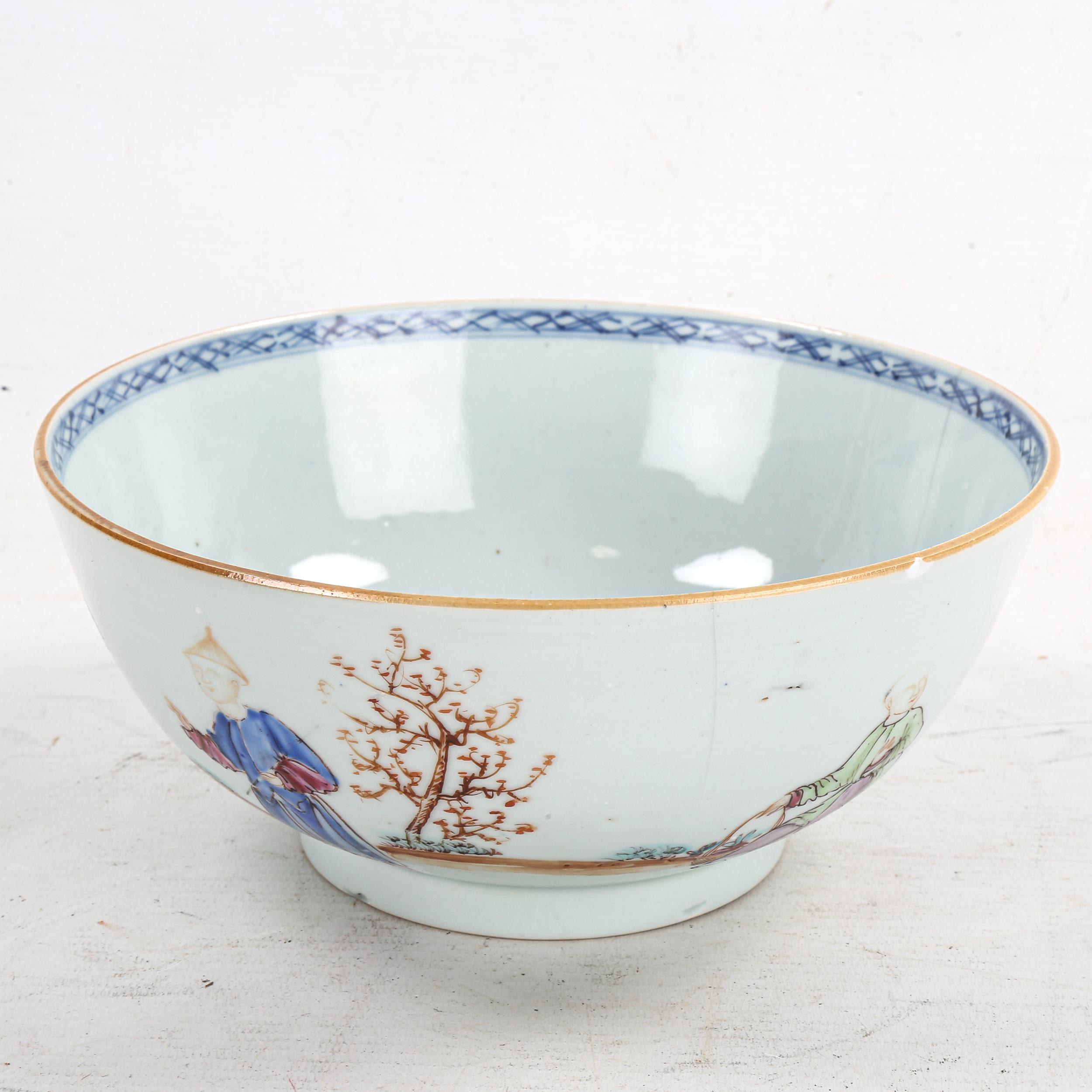 A 19th century Chinese porcelain bowl, with painted enamel figures, diameter 20cm