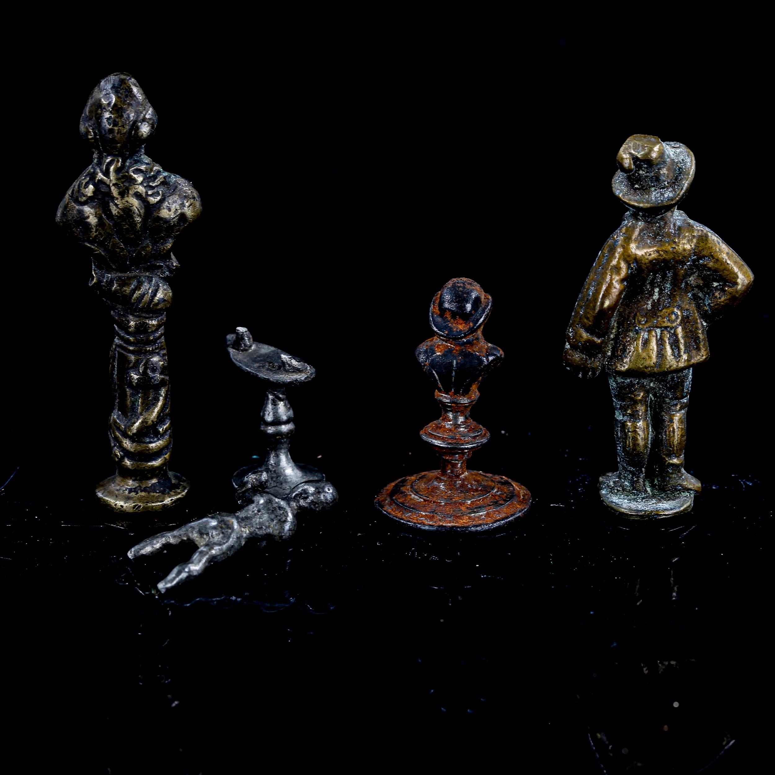 A bronze pipe tamper in the form of Lord Nelson, 5.5cm, and group of other miniature bronze and - Image 2 of 3